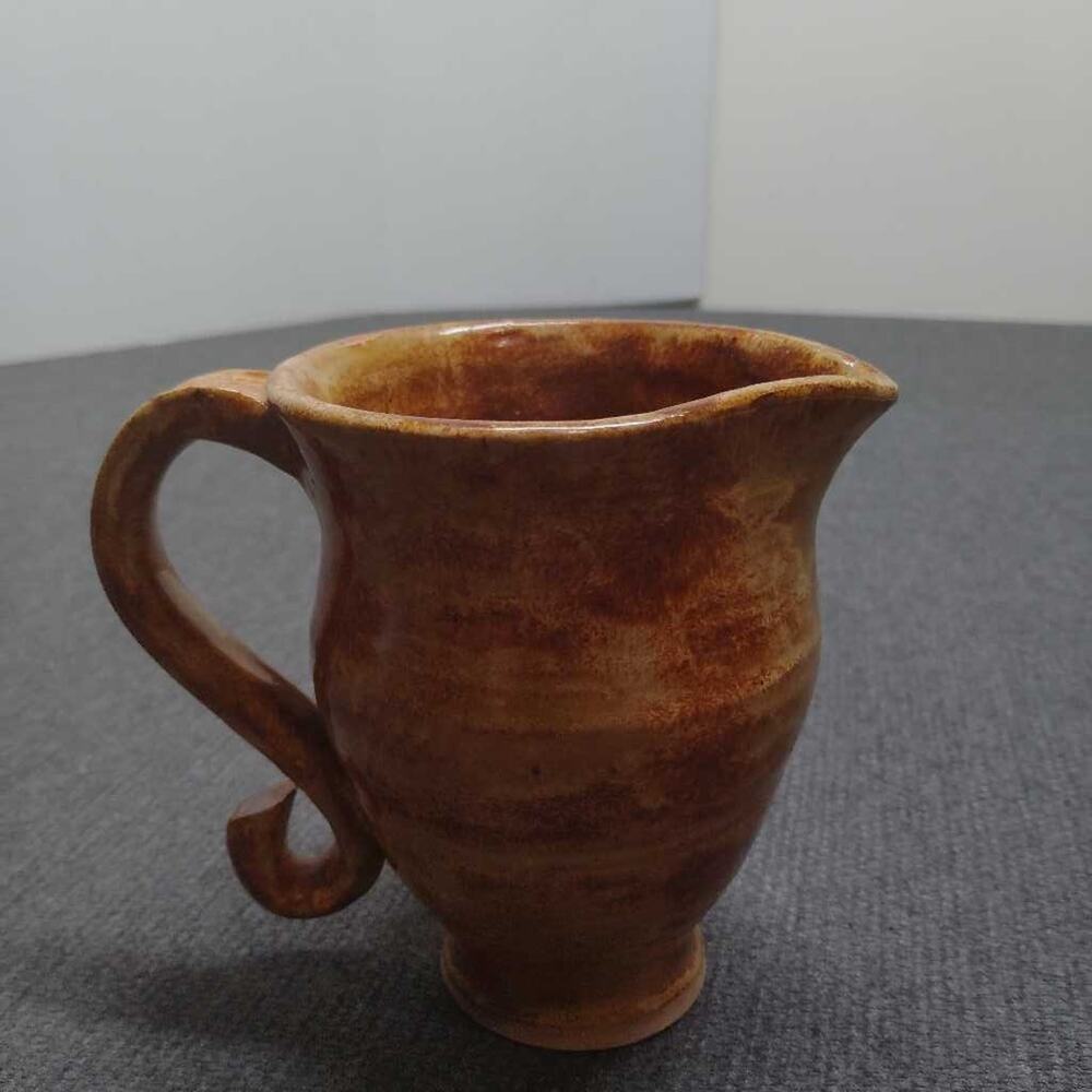 Handmade Ceramic Creamer Pitcher Rustic Brown Drip Glaze Studio Art Pottery